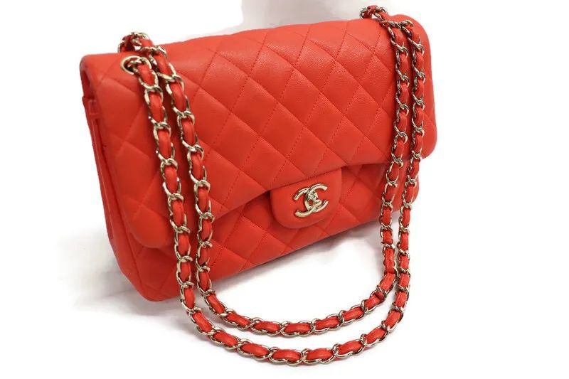 CHANEL - Red-Orange Caviar Leather Large CLASSIC DOUBLE FLAP Shoulder Bag  | eBay | eBay US