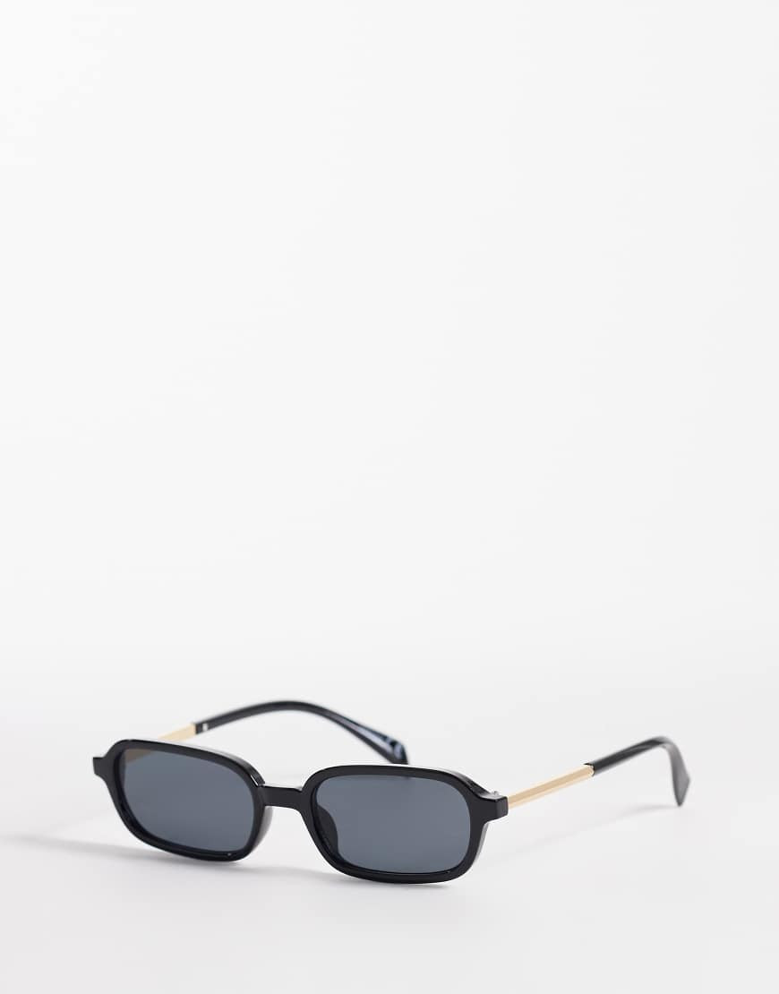 ASOS DESIGN slim square sunglasses in black with metal temples | ASOS (Global)