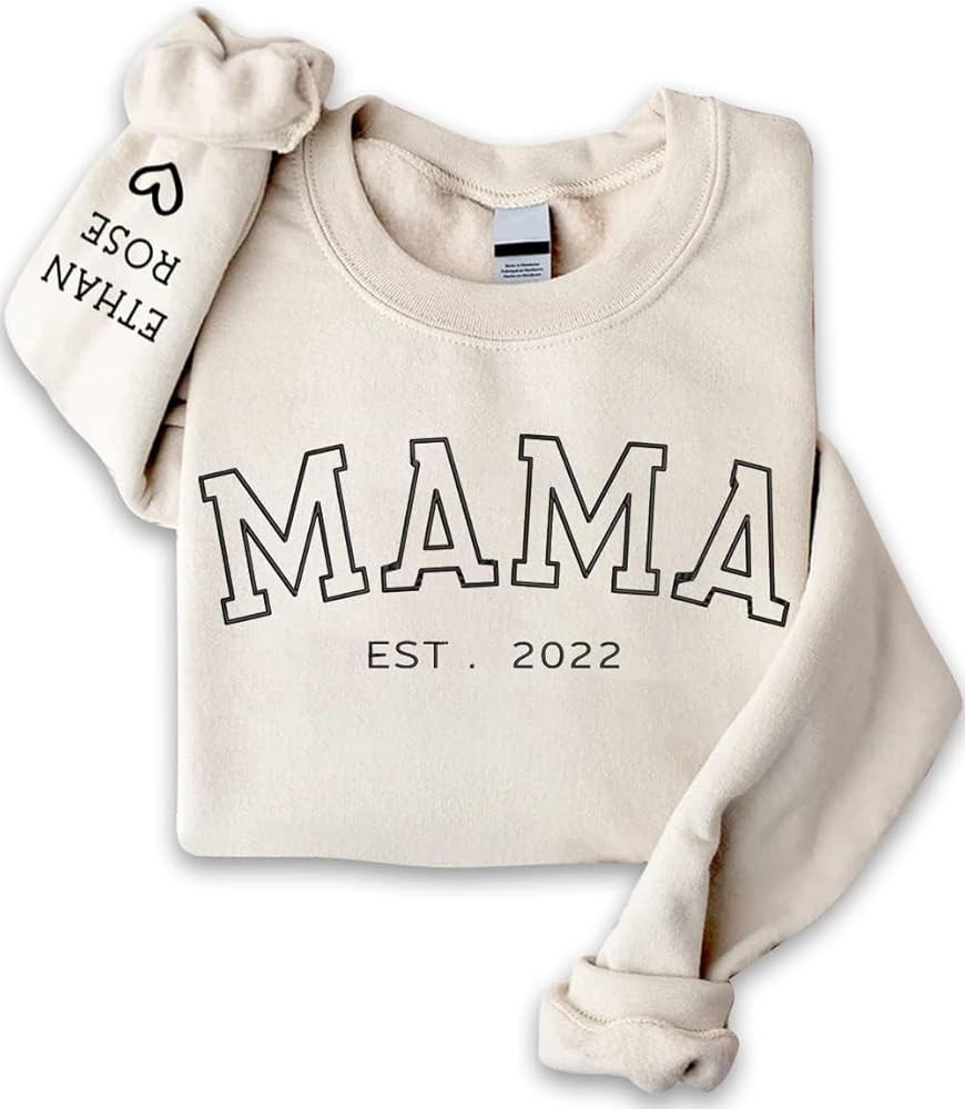 Nazenti Custom Mama Embroidered Sweatshirt With Kids Names Sleeve-New Mom Gift Personalized, Mama... | Amazon (US)
