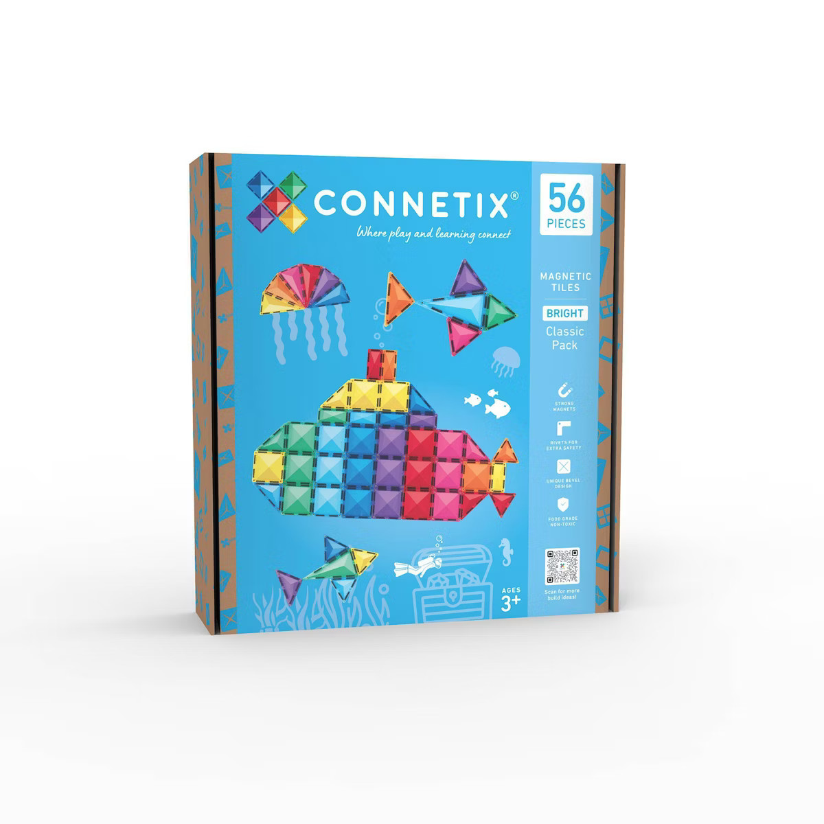 CONNETIX Magnetic Tiles Bright Classic Pack Building Blocks 56pc: Educational Creative Thinking S... | Target
