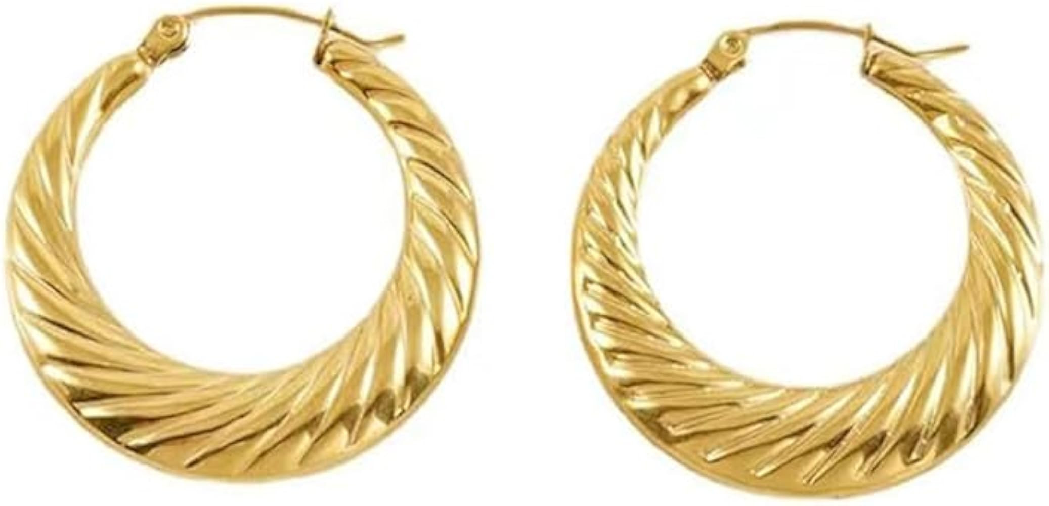 Gold Hoop Earrings for Women,14K Gold Plated Lightweight Hypoallergenic Chunky Open Hoops Jewelry... | Amazon (US)