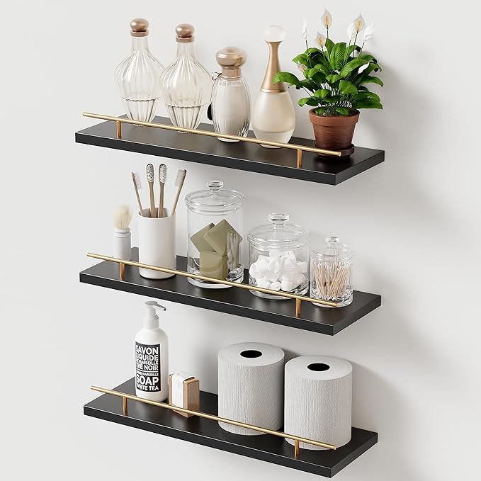 Senjie Floating Shelves for Wall,Bathroom Shelf Set of 3,Wall Shelves for Bedroom,Kitchen,Living ... | Amazon (US)