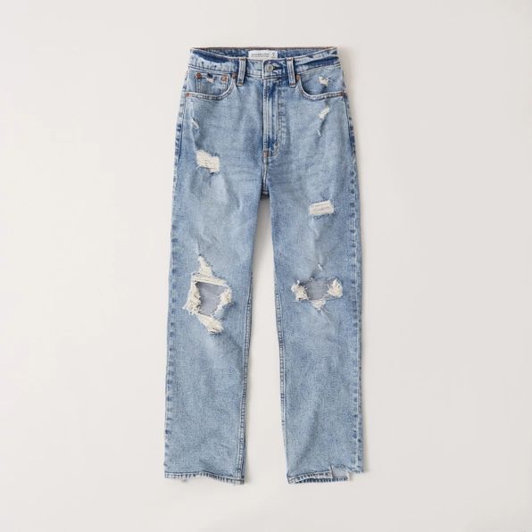 Ripped Ultra High Rise Ankle Straight Jeans | Abercrombie & Fitch (US)