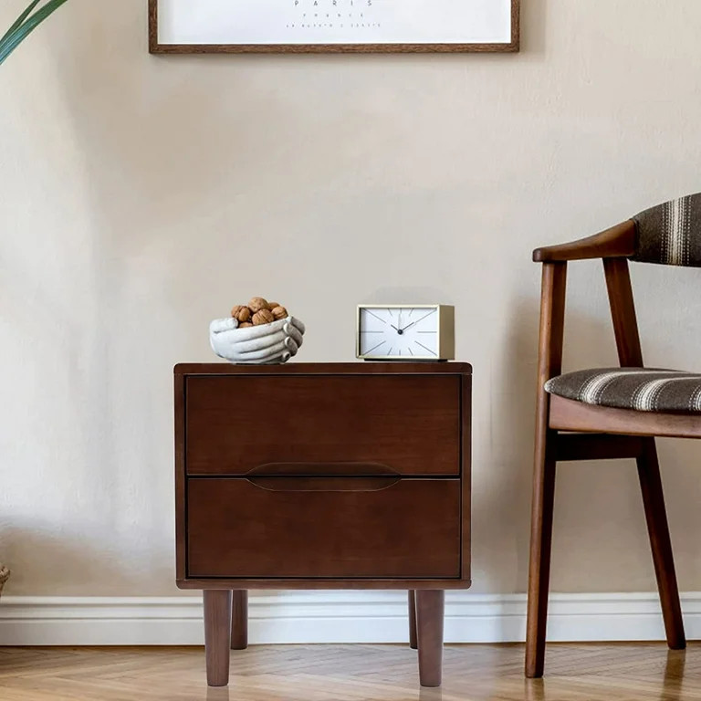FETCOI Mid Century Wood Nightstand, Walnut Finish Bedroom Storage Drawer and Shelf with 2 Large S... | Walmart (US)