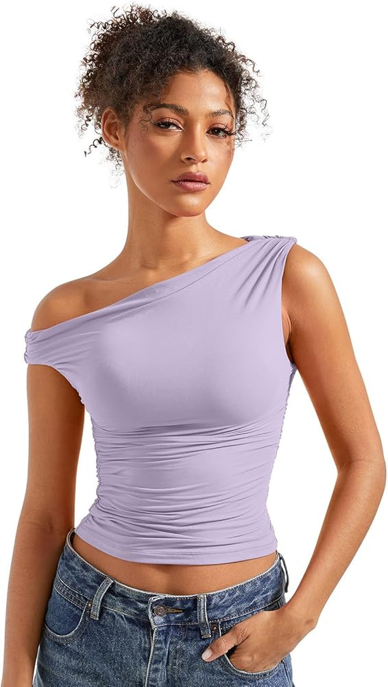 SUUKSESS Women Off Shoulder Tops Sleeveless Shirts Y2K Going Out Crop Tank Top | Amazon (US)