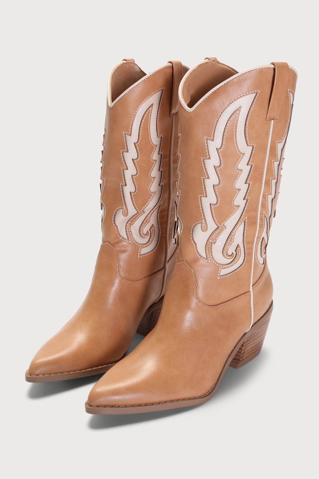 Norva Camel-Bone Mid-Calf Western Boots | Lulus (US)