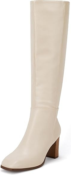 Coutgo Womens Knee High Boots Chunky Block Heels Square Toe Side Zipper Faux Suede Fall Winter Co... | Amazon (US)