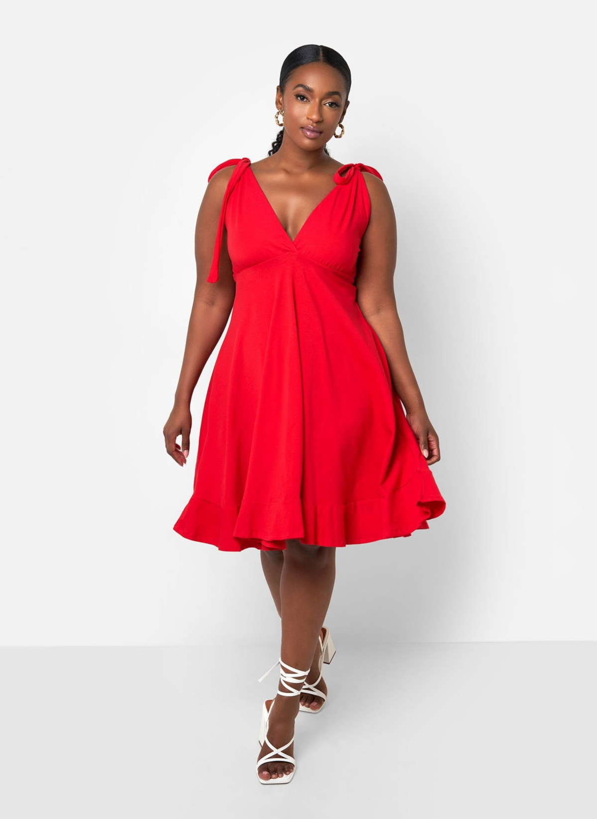Rebdolls Plus Size Blythe Tie Strap Ruffle Hem Mini Skater Dress - Red | Macy's