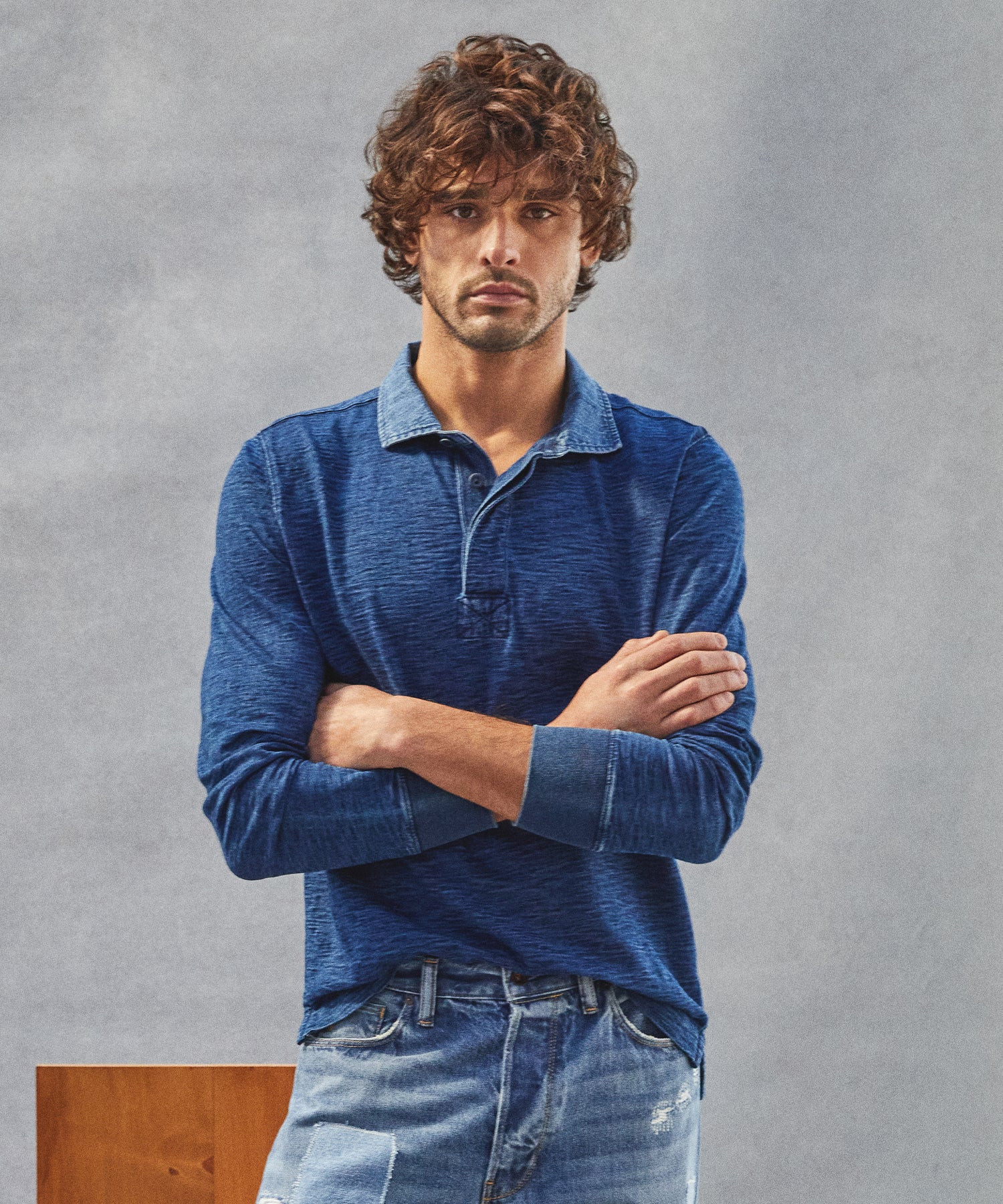 Medium Indigo Longsleeve Rugby Polo | Todd Snyder