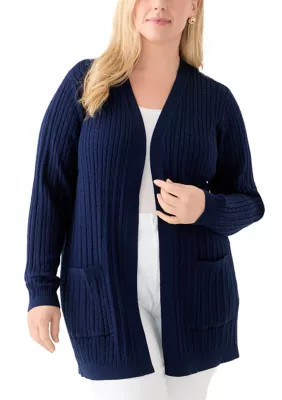 Kim Rogers Women's Plus Size Cable Knit Cardigan, Navy Blue, 1X | Belk