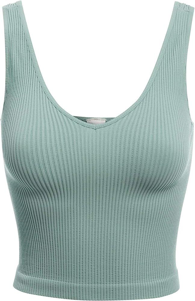 Design by Olivia Women's Four-Way Stretch V-Neck Ribbed Seamless Crop Top -Made in USA | Amazon (US)