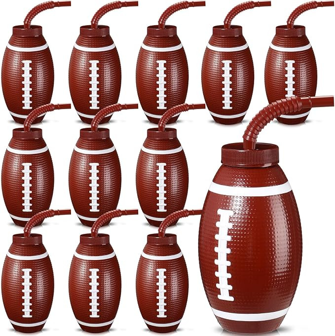 12 Pcs Sport Ball Cups with Straws and Lids, 17 oz Plastic Sport Cups Bulk for Kids Birthday Them... | Amazon (US)