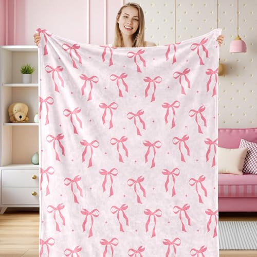 JarThenaAMCS Pink Bow Fuzzy Blanket Cute Bowknot Throw Blanket Bowtie Cozy Flannel Blanket for Valentine's Day Home Bed Sofa Couch Chair, 50 x 60 Inch | Amazon (US)