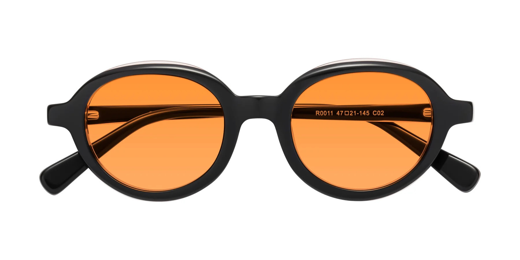 Black / Light Pink Geek-Chic Acetate Oval Tinted Sunglasses with Orange Sunwear Lenses - Seed | Yesglasses
