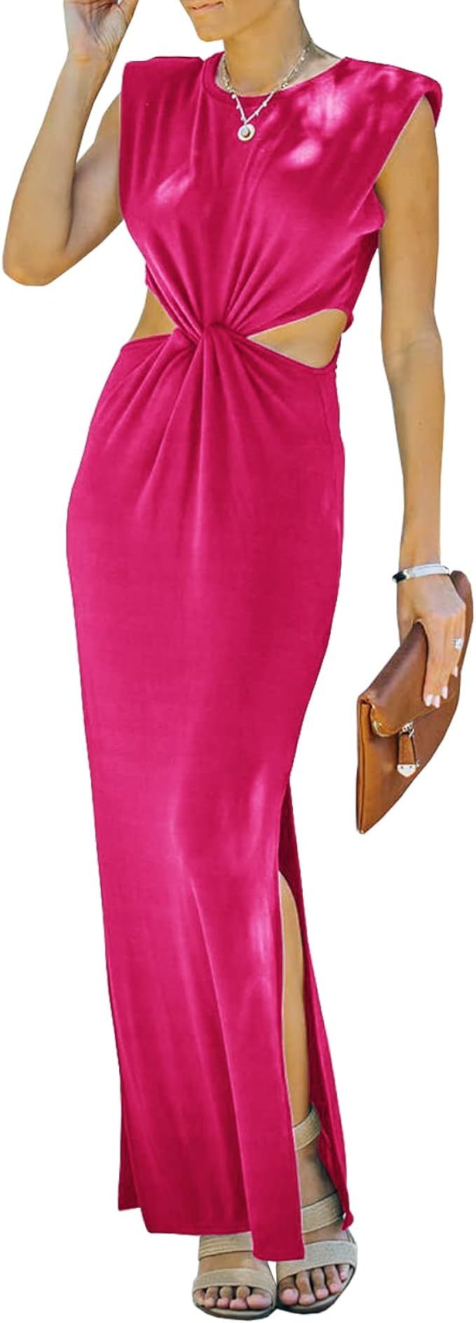 LAMISSCHE Womens Summer Cut Out Maxi Dress Sexy Sleeveless Crewneck Twist Sundress Casual Solid S... | Amazon (US)