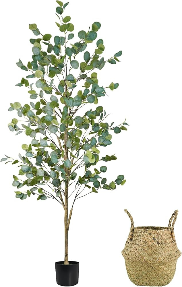 Faux Eucalyptus Tree 6FT, Artificial Potted Tree for Indoor Outdoor, Fake Floor Plants with Natur... | Amazon (US)