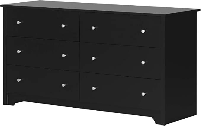 South Shore Vito Collection 6-Drawer Double Dresser, Black with Matte Nickel Handles, Pure Black | Amazon (US)