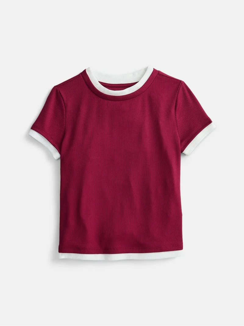 Weekend Academy Girls Layered Tee with Short Sleeves, Sizes 4-18 | Walmart (US)