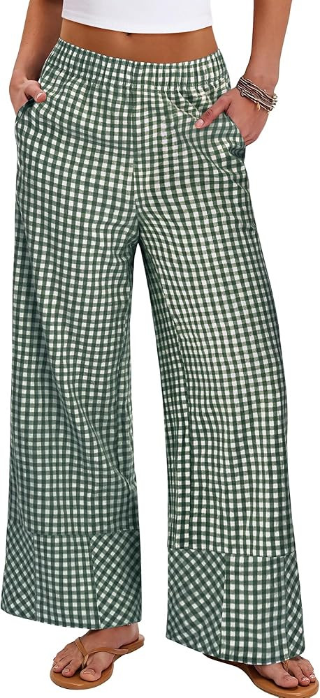 ANRABESS Womens Gingham Striped Boxer Pants Pajama Lounge PJ Bottoms Plaid Wide Leg Casual Cute F... | Amazon (US)