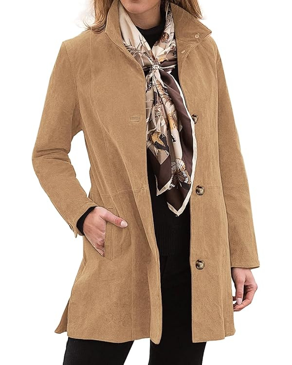 Womens Winter Suede Coat Stand Collar Single Breasted Overcoat with Pockets Mid Length Trench Coa... | Amazon (US)