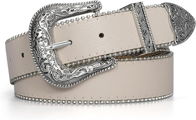 JASGOOD Women Western Leather Belts Ladies Vintage Design Waist Belt for Pants Jeans Dresses | Amazon (US)