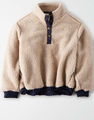 AE Fuzzy Faux Sherpa Popover Jacket | American Eagle Outfitters (US & CA)