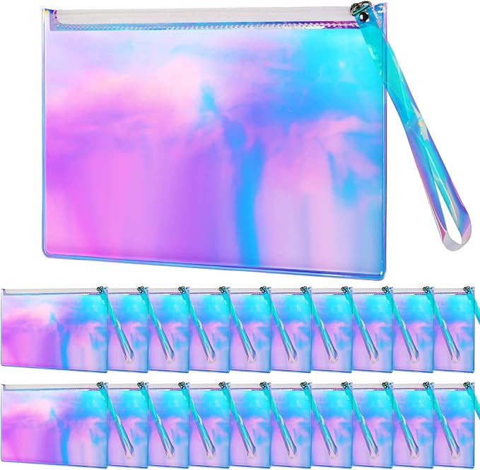 Sweetude 20 Pcs Clear Holographic Makeup Bag Iridescent Cosmetic Pouch with Zipper Transparent Ir... | Amazon (US)