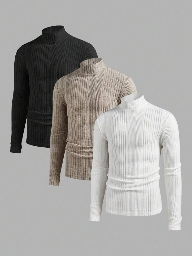 Manfinity Modomio 3pcs Men Casual Plain Crew Neck Long Sleeve Tees, Suitable For Autumn Going Out, For Husband | SHEIN