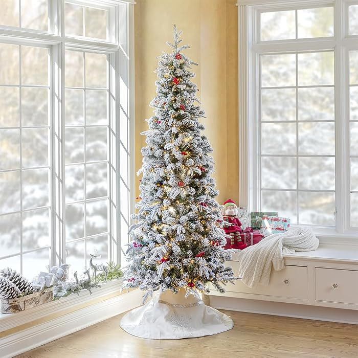 Haute Decor Lexington Artificial Flocked Fir Slim Christmas Tree (7-Foot) | Amazon (US)