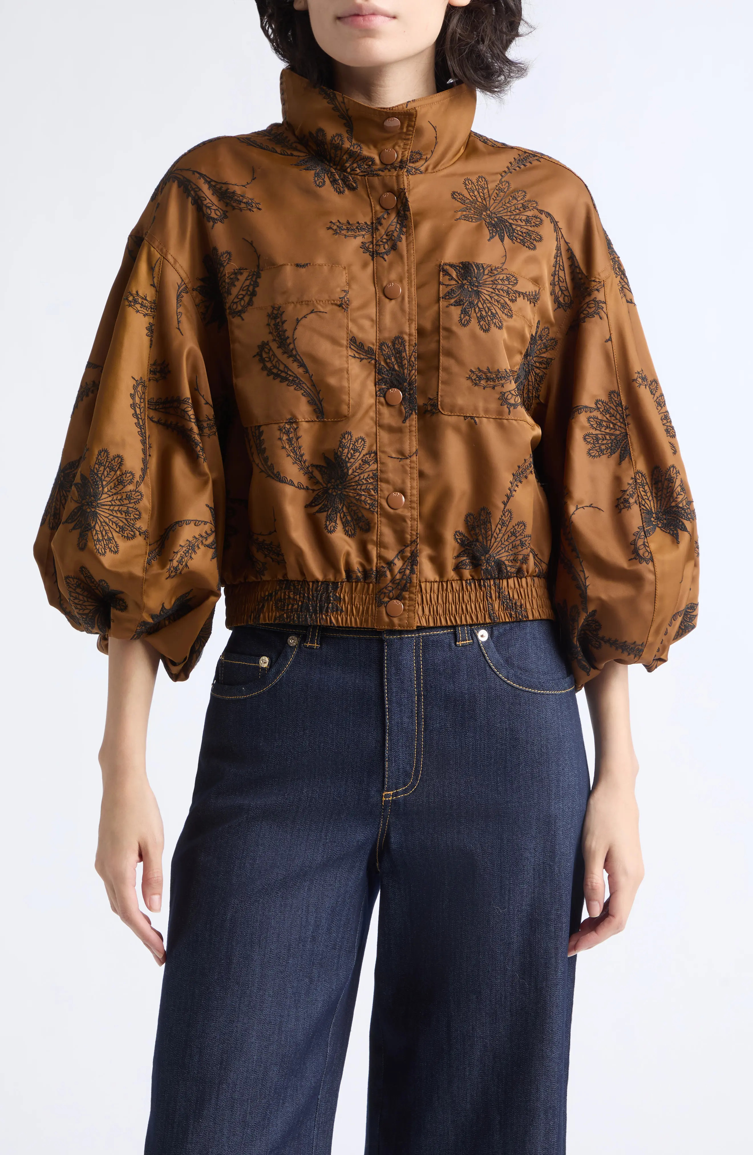 Cinq à Sept Iggy Embroidered Crop Jacket in Toffee/black at Nordstrom, Size X-Small | Nordstrom