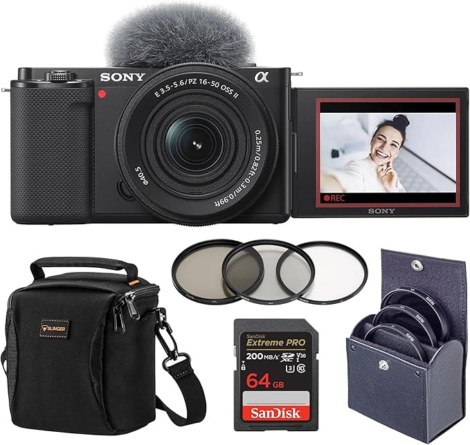 Sony ZV-E10 APS-C Mirrorless Vlogging Camera Kit with 16-50mm II Power Zoom Lens, 64GB SD Card, S... | Amazon (US)