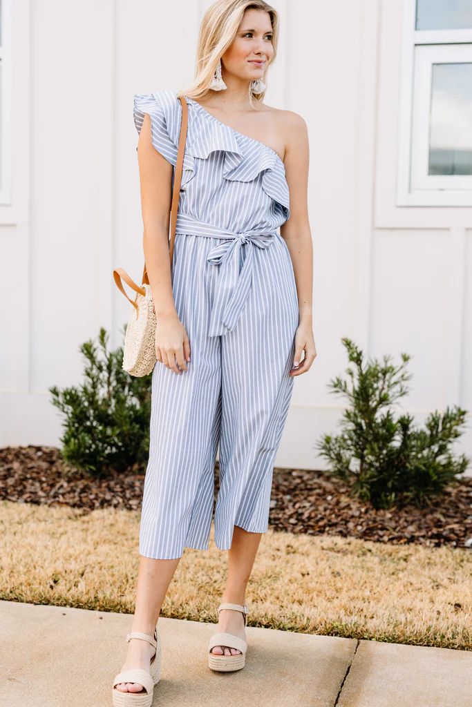 On The Bright Side Gray Striped Jumpsuit | The Mint Julep Boutique