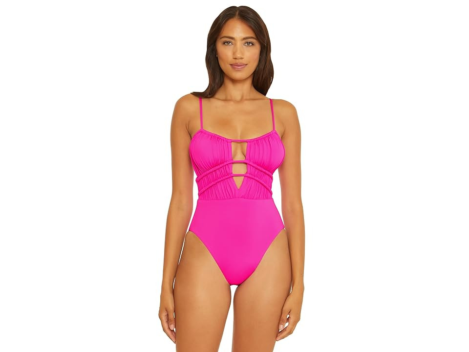 BECCA by Rebecca Virtue Santorini Shirred Front Sarai One-Piece (Pink Flambe) Women's Swimsuits One  | Zappos