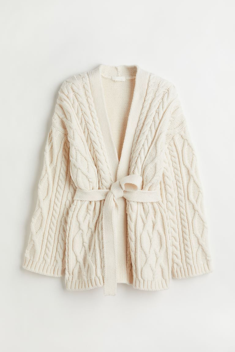 Tie-belt cable-knit cardigan | H&M (UK, MY, IN, SG, PH, TW, HK)