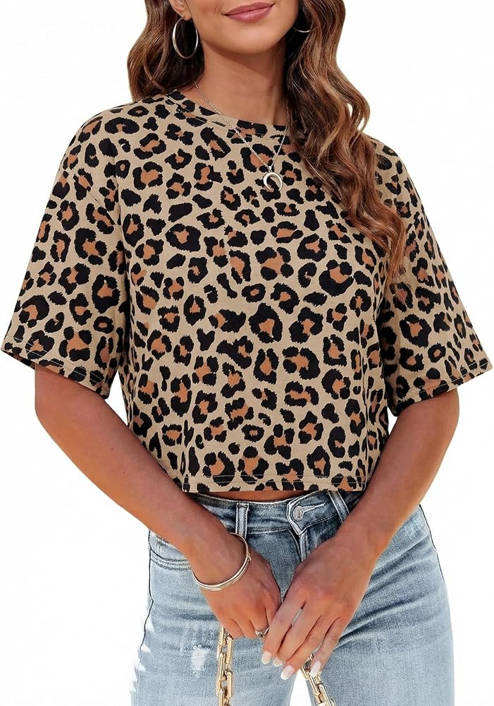 Tankaneo Women Half Sleeve Cropped T-Shirts Drop Shoulder Round Neck Crop Tops Casual Summer Soli... | Amazon (US)