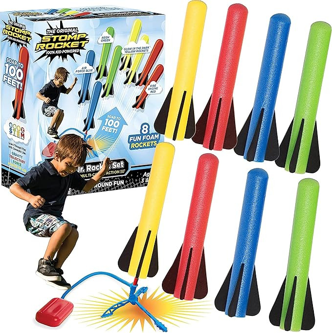 Stomp Rocket Original Jr. Rockets Launcher for Kids - Soars 100 Ft - 8 Multi Color Foam Rockets a... | Amazon (US)