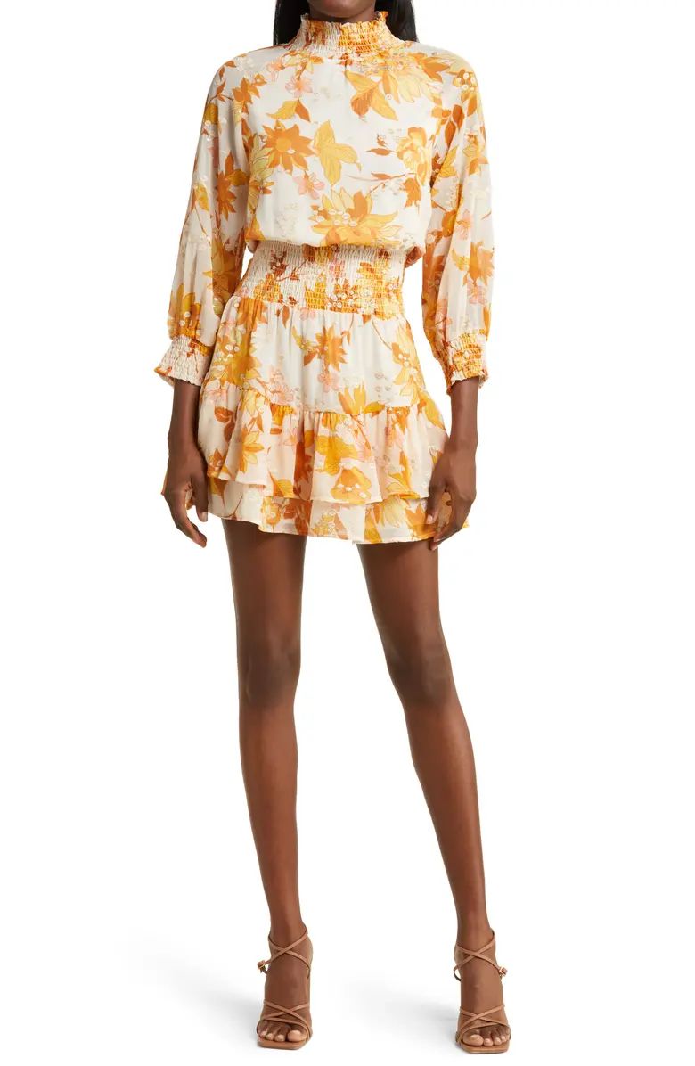 Ambrielle Floral Smocked Long Sleeve Minidress | Nordstrom