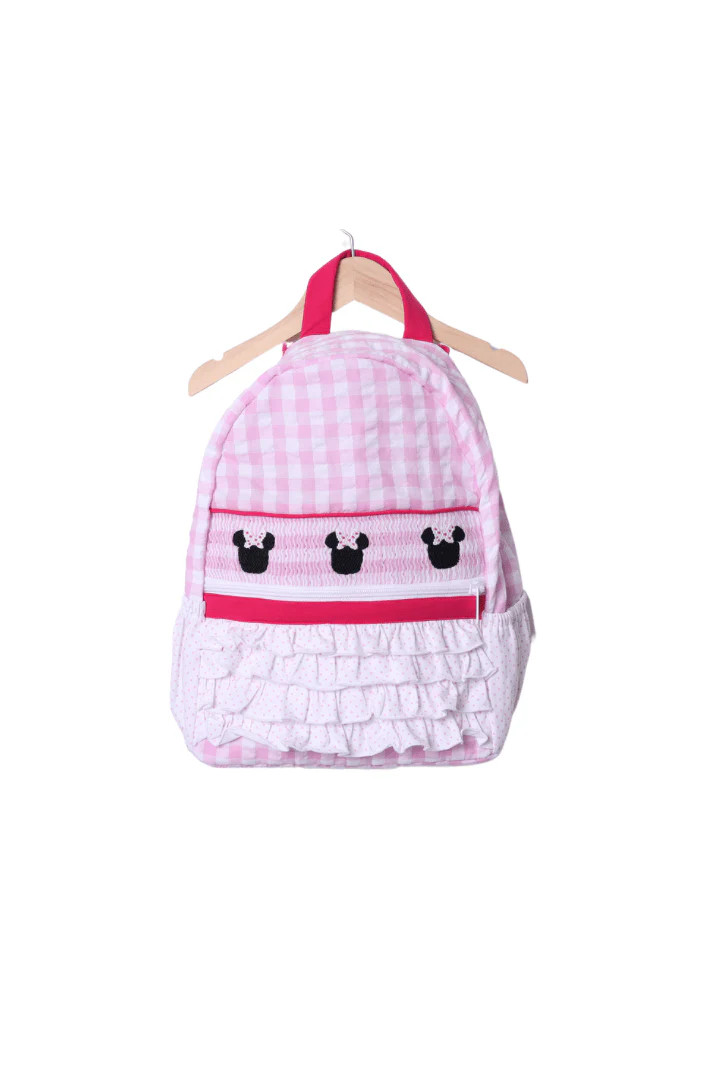 Smocked Mouse Pink Gingham Bitty Dot Backpack | The Smocked Flamingo
