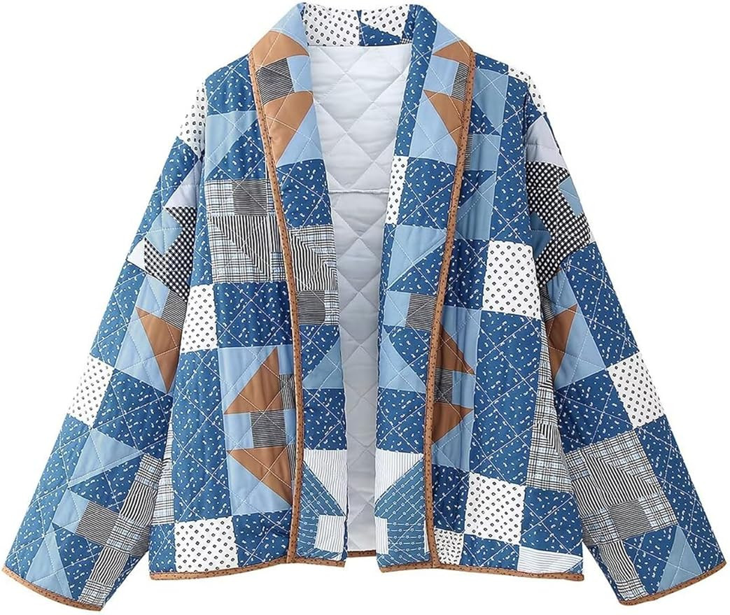 COZYPOIN Women's Quilted Jacket Cropped Front Open Print Long Sleeve Lightweight Thickened Floral... | Amazon (US)