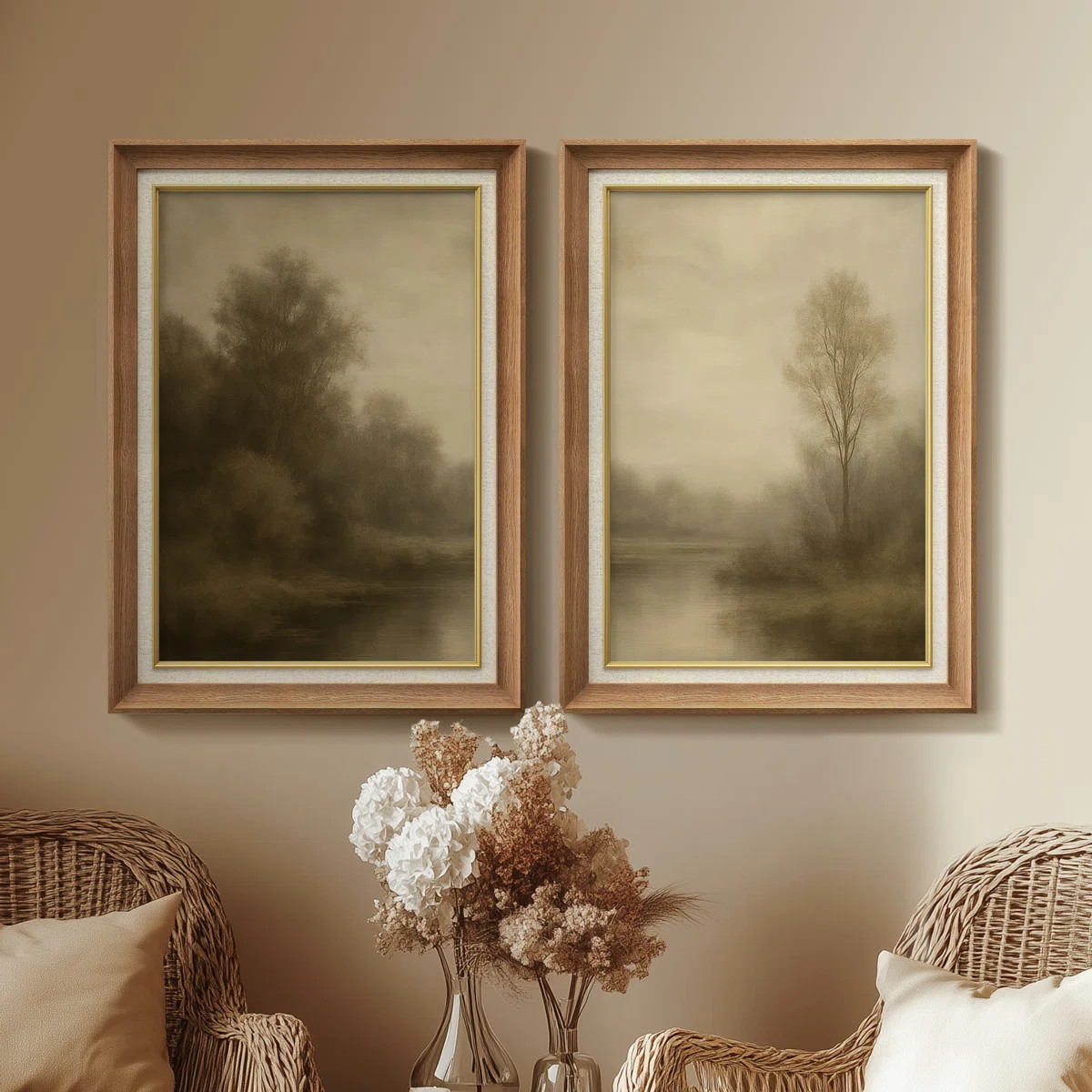 Sepia Woodland Landscape Vintage Natural - Set of 2 Premium Framed Wall Art Print on Paper 26"x36... | Wayfair North America