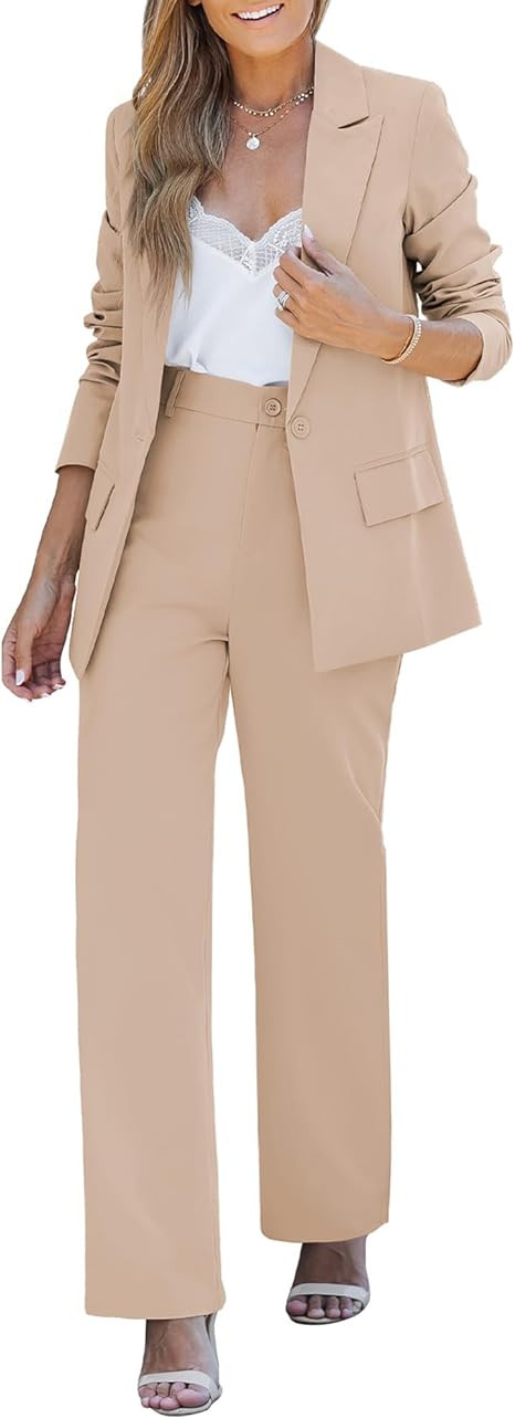 LookbookStore 2 Piece Pant Suits for Women Dressy Blazer High Waisted Straight Leg Pants Sets Bus... | Amazon (US)