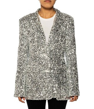 Azalea Wang Isa Sequin Tailored Collar Long Sleeve Button Front Blazer | Dillard's | Dillard's