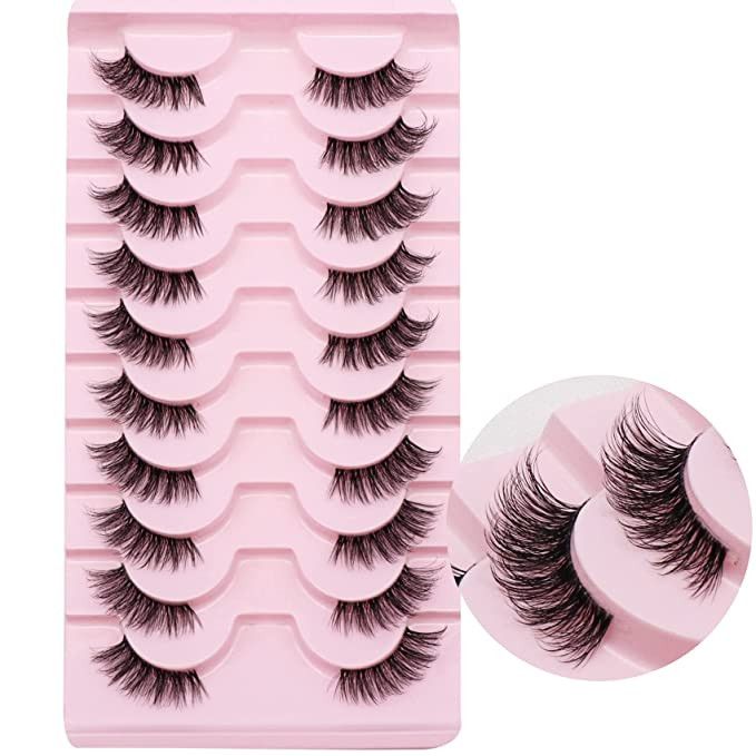 Half Lashes, Lashes Natural Look 10 Pairs Volume Wispy Lashes with Clear Band Short 10mm Strip Fa... | Amazon (US)