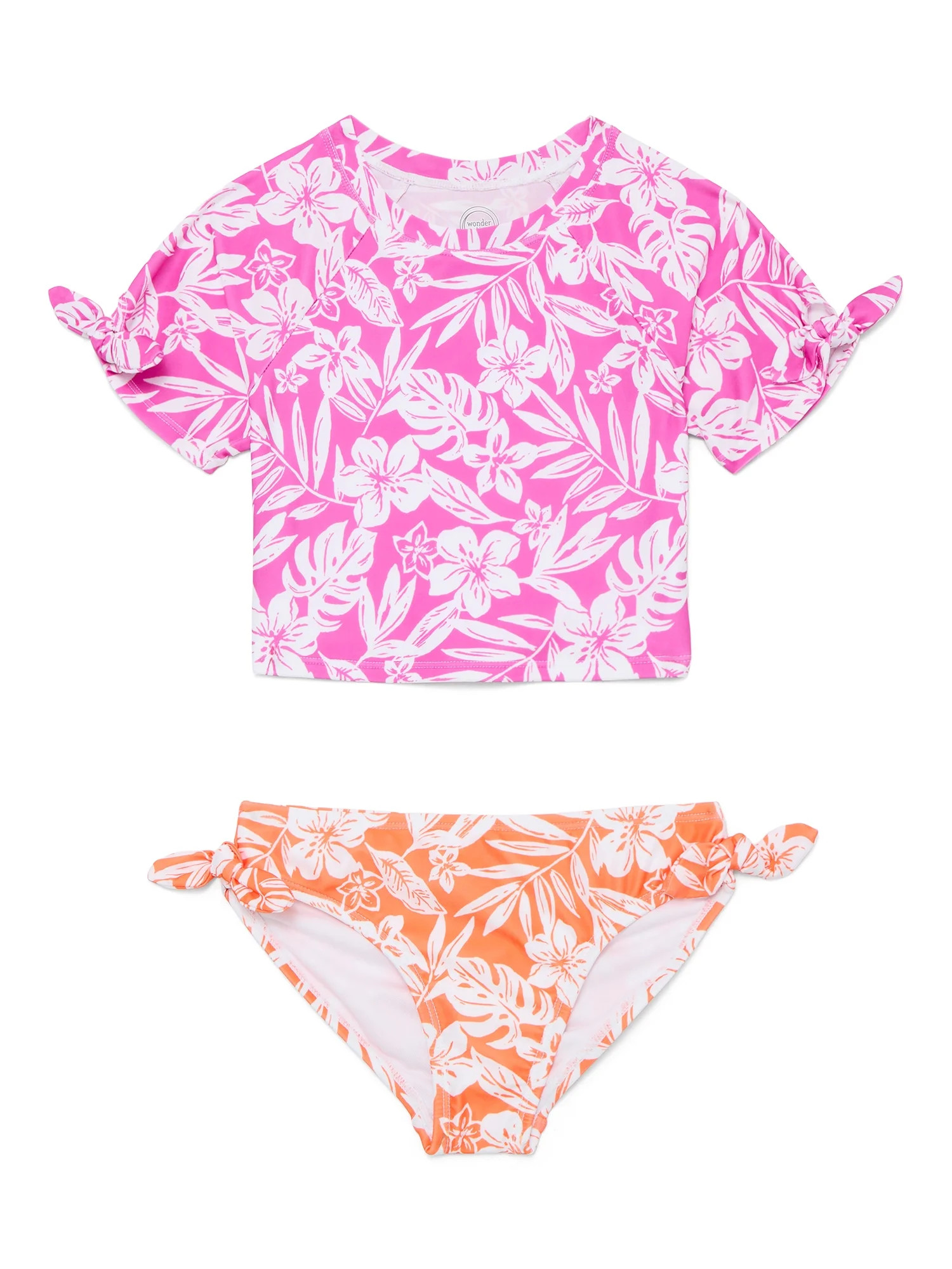 Wonder Nation Girls Short Sleeve Rash Guard Swim Set, 2-Piece, Sizes 4-18 | Walmart (US)