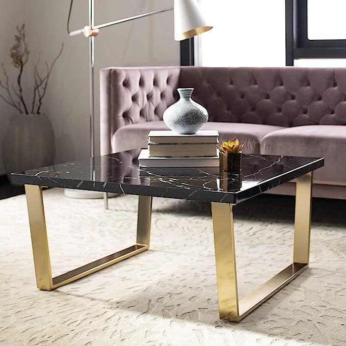 Safavieh Home Carmen Glam Black Faux Marble and Brass Coffee Table | Amazon (US)