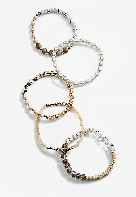 5 Piece Pearl and Gold Stretch Bracelet | Maurices
