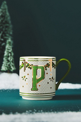 The Bistro Tile Stoneware Monogram Mug: Festive Edition | Anthropologie (US)