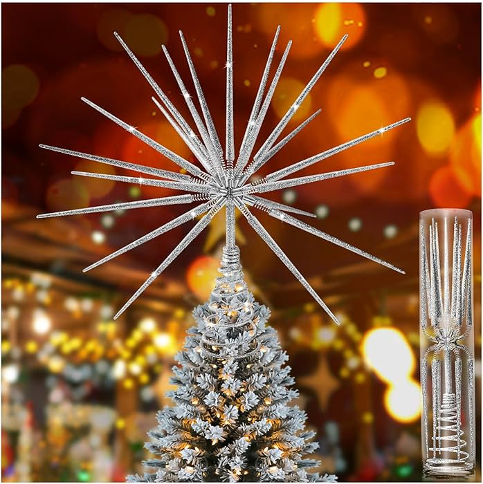 Silver Christmas Tree Topper 13.7 Inch - Silver Starburst Silver Tree Topper, Exploding Star Chri... | Amazon (US)