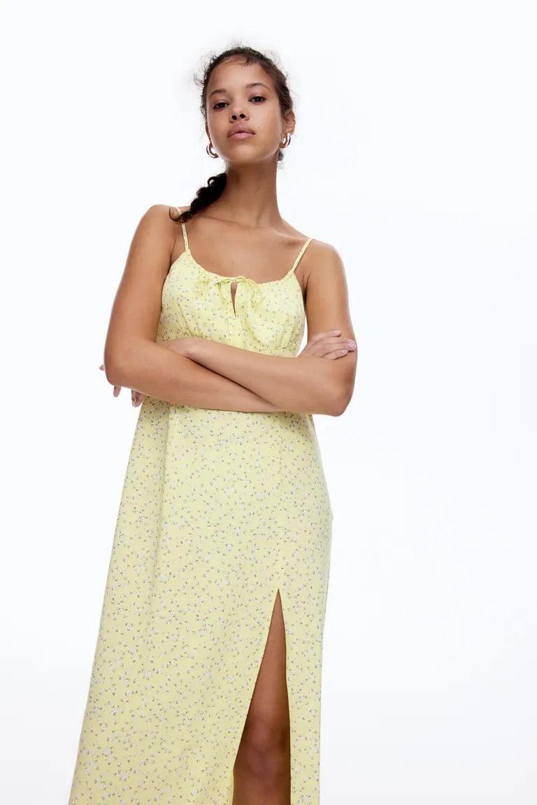 Drawstring-detail Midi Dress - Yellow/floral - Ladies | H&M US | H&M (US + CA)