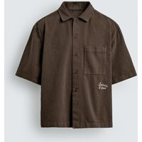 Zara - Embroidered Textured Overshirt - Brown - S - Man | Zara UK